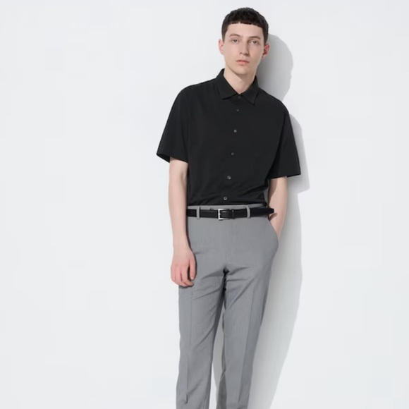 AIRism Cotton Full Open Polo Shirt Uniqlo, large black with black buttons - Picture 1 of 5